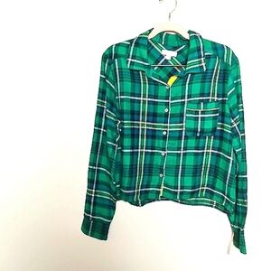 Colsie Green Plaid Long Sleeve Button Up Pajama Top Size Medium New with Tags